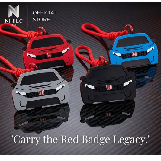 Civic Type R (FL5) FrontView Pendant & Rearview Mirror Charm — Real Carbon Fiber Texture Backing with Red 'H' Badge