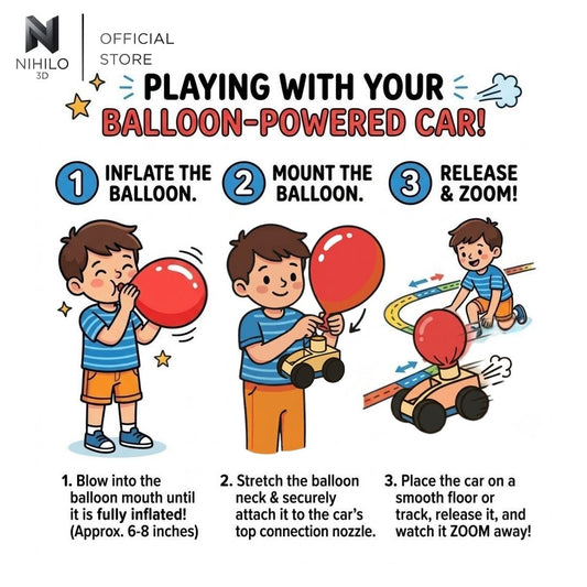 Balloon Powered Jet Car - DIY STEM Educational Toy (Built-in 4-Stud Lego Mount)