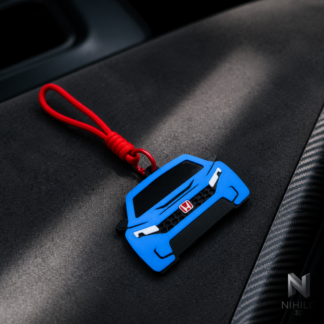 NIHILO 3D blue Civic Type R FL5 pendant on a dark automotive interior