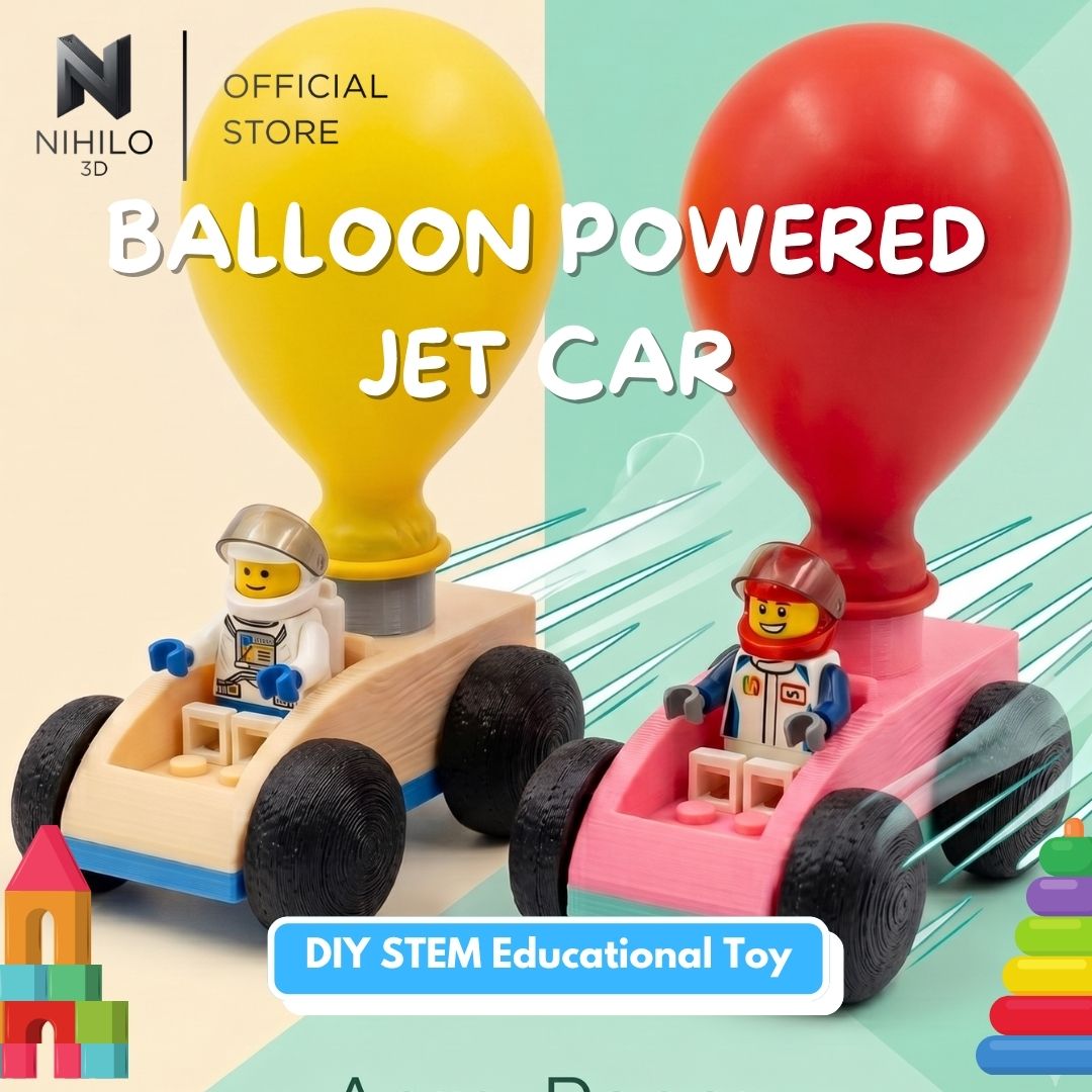 Balloon Powered Jet Car - DIY STEM Educational Toy (Built-in 4-Stud Lego Mount)
