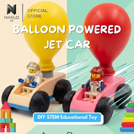 Balloon Powered Jet Car - DIY STEM Educational Toy (Built-in 4-Stud Lego Mount)
