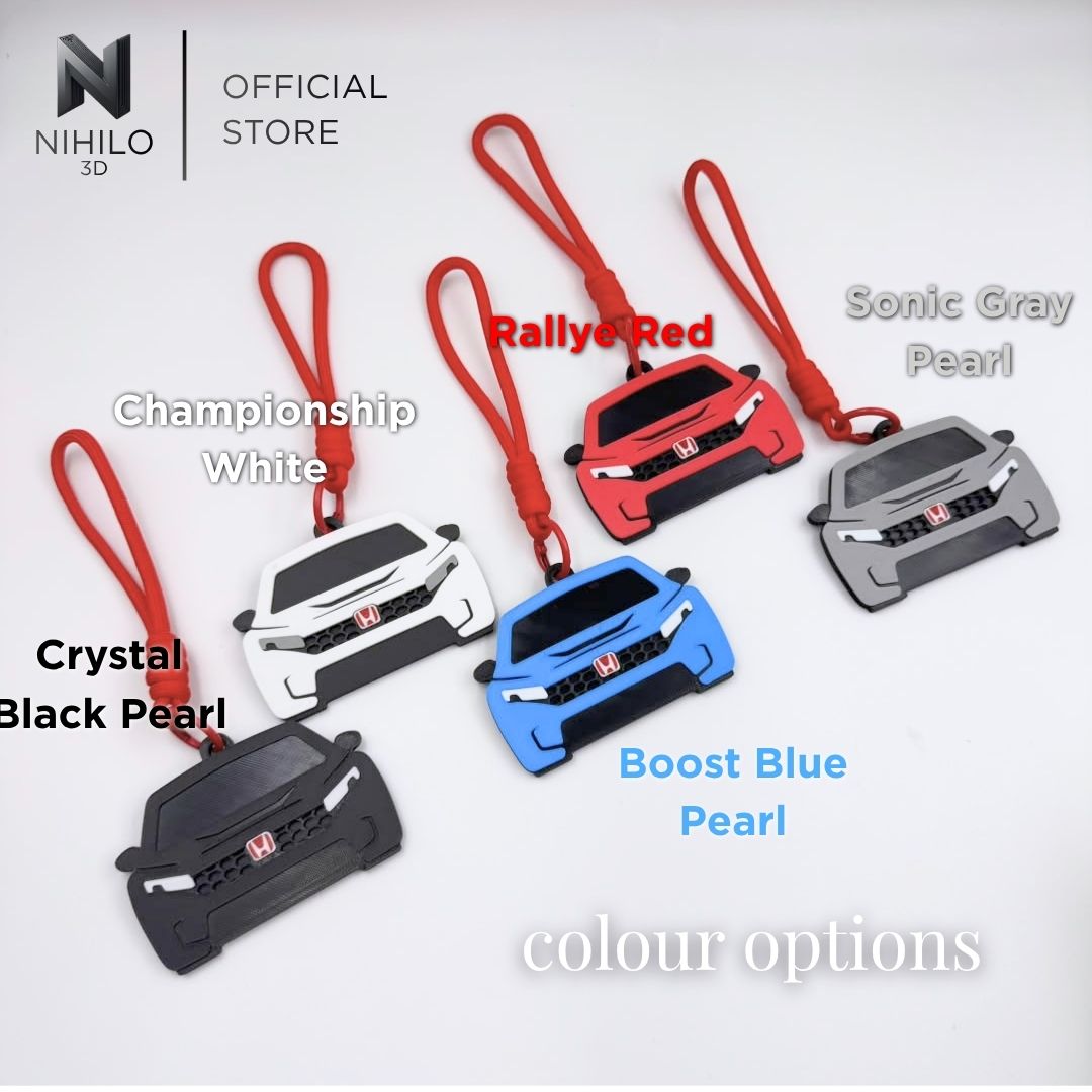 Civic Type R (FL5) FrontView Pendant & Rearview Mirror Charm — Real Carbon Fiber Texture Backing with Red 'H' Badge