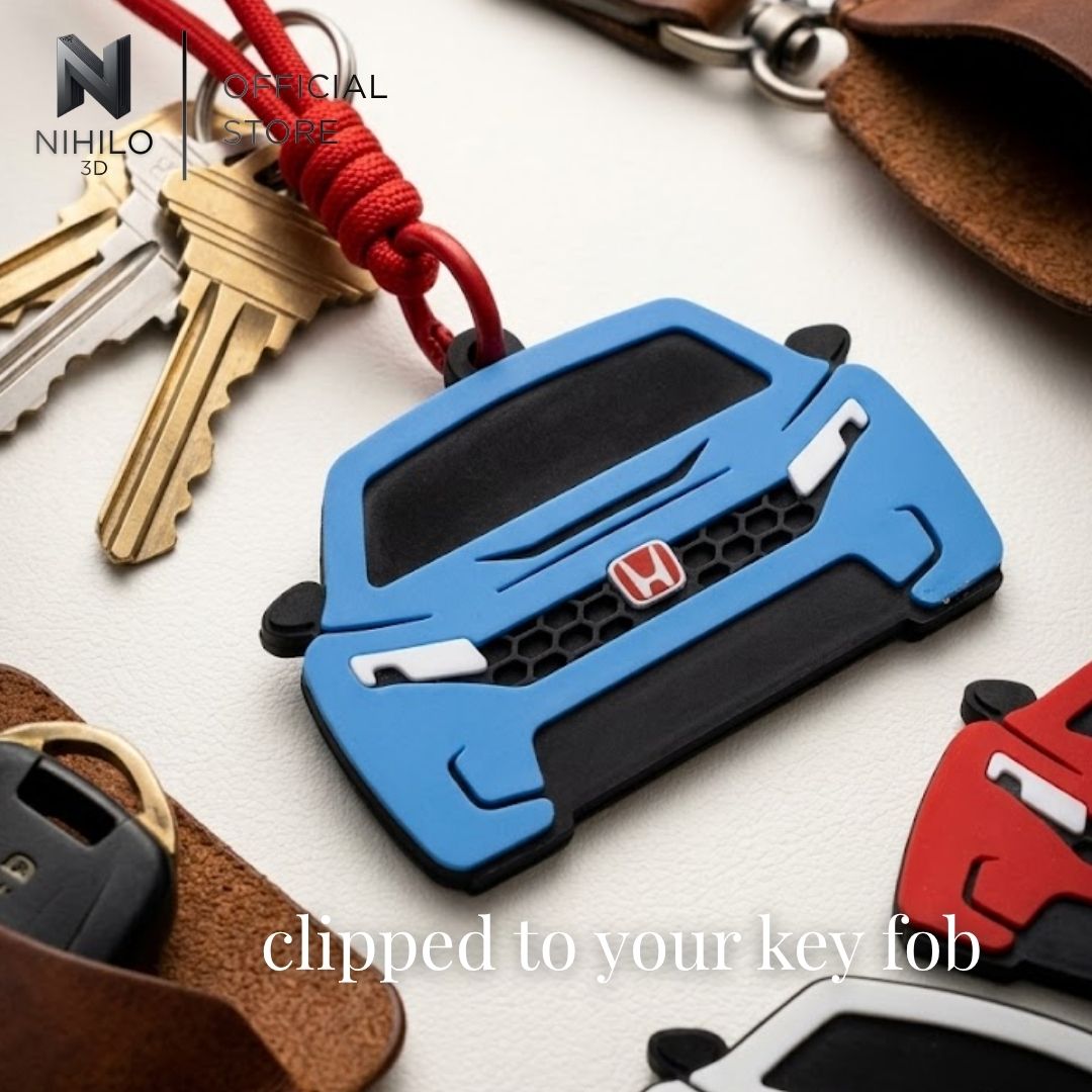 Civic Type R (FL5) FrontView Pendant & Rearview Mirror Charm — Real Carbon Fiber Texture Backing with Red 'H' Badge