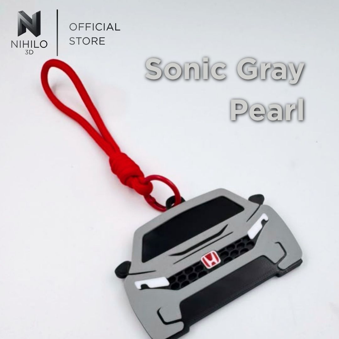Civic Type R (FL5) FrontView Pendant & Rearview Mirror Charm — Real Carbon Fiber Texture Backing with Red 'H' Badge
