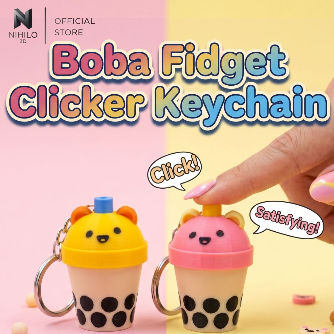 Boba Cup Bear Fidget Clicker Keychain