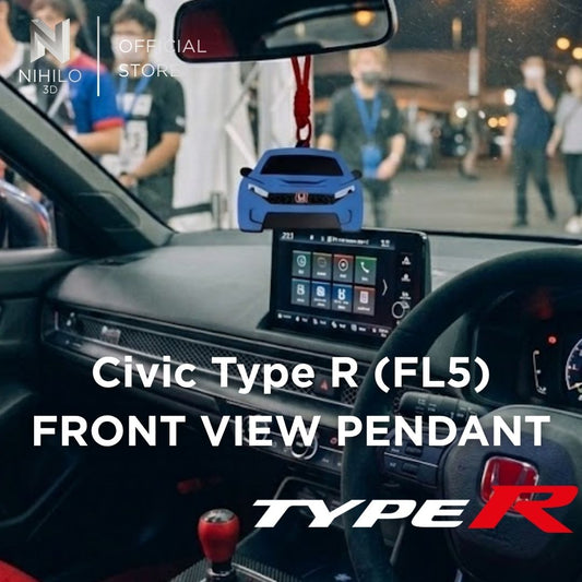Civic Type R (FL5) FrontView Pendant & Rearview Mirror Charm — Real Carbon Fiber Texture Backing with Red 'H' Badge