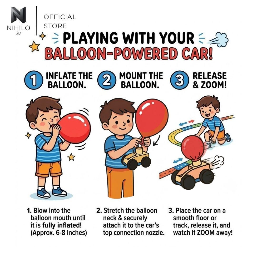Balloon Powered Jet Car - DIY STEM Educational Toy (Built-in 4-Stud Lego Mount)